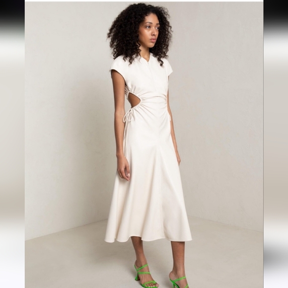 A.L.C. Syna Faux Leather Cutout Midi Dress Bone White. Size 6 NWT.